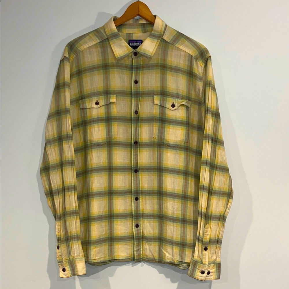 Patagonia Yellow and Green Plaid Casual Button-Down Shirt